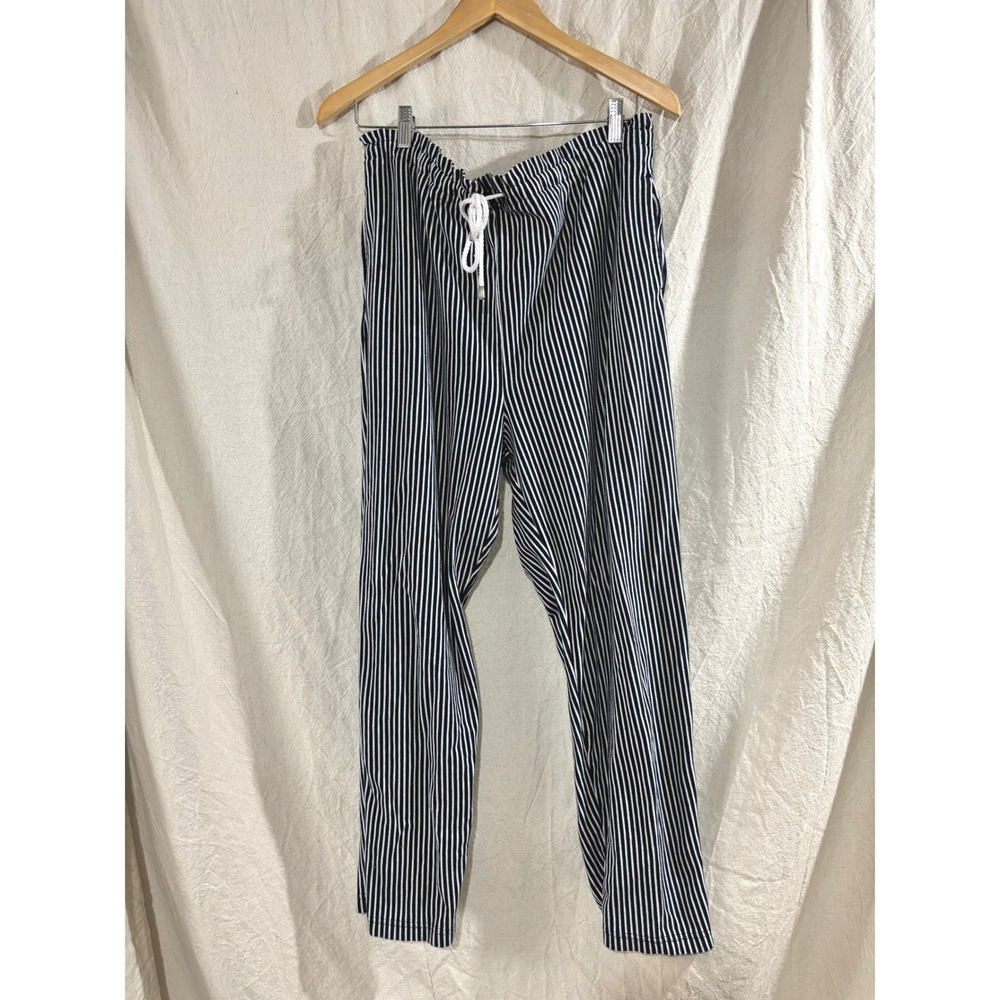 Vintage Liz & Co Navy White Striped Pajama Pants 90s Cotton Lounge Large Preppy